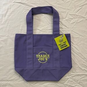 Trader Joe's Mini Purple Canvas Tote Bag with Green Logo